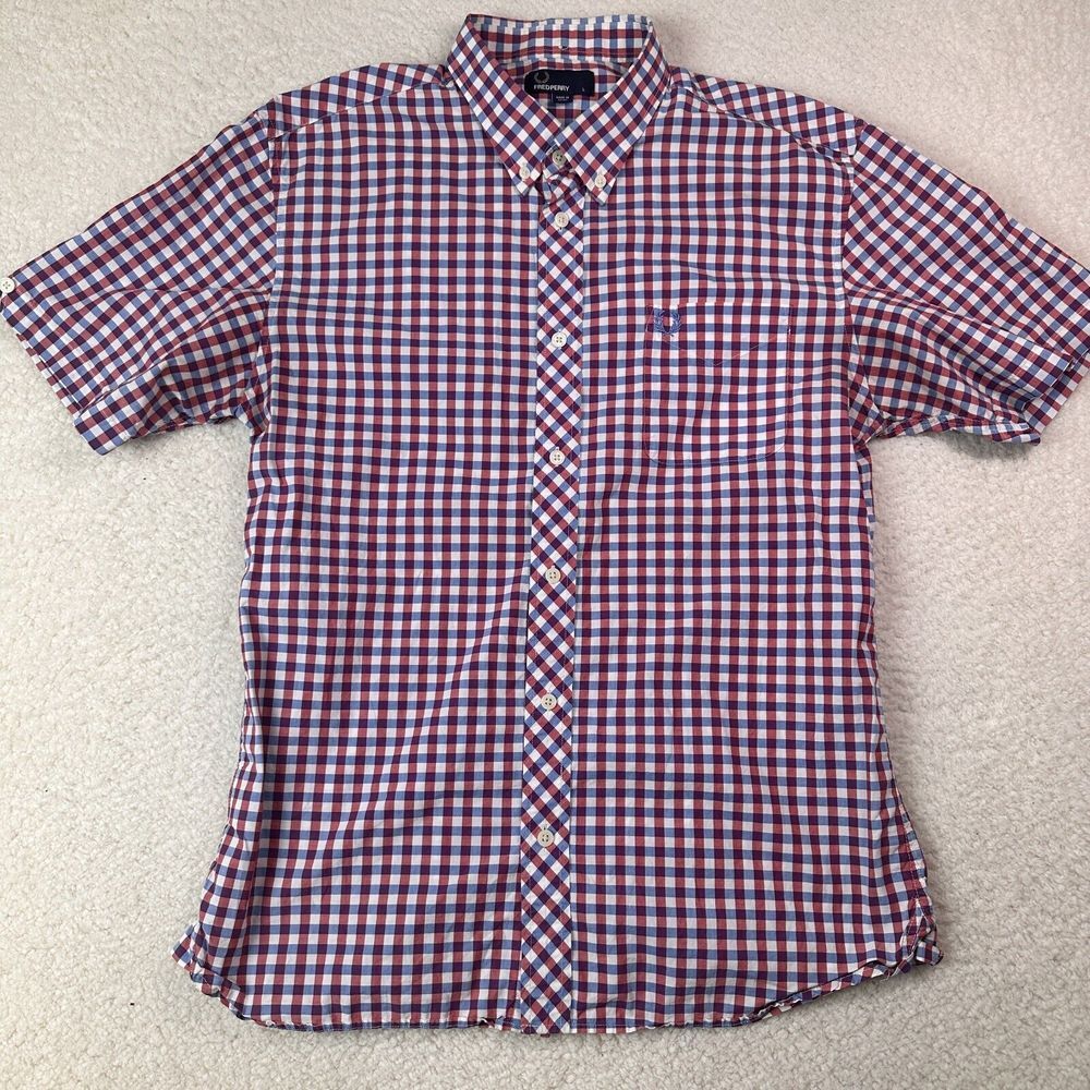 Fred Perry Red and Blue Checkered Casual Button Down Shirt